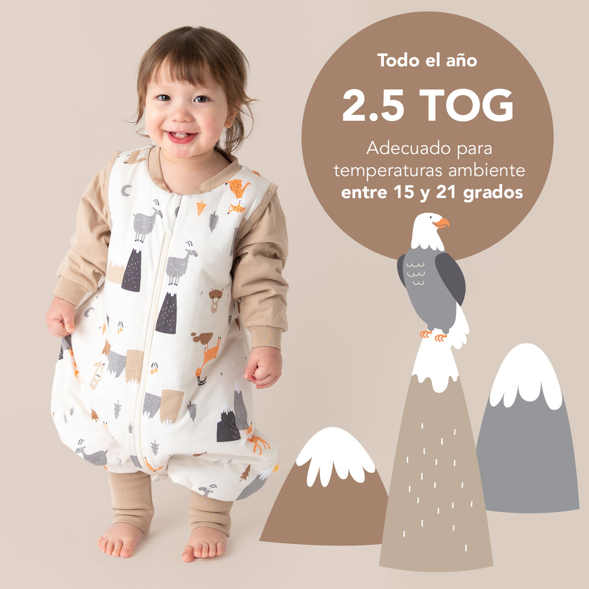 Saco de dormir con pies y suelas antideslizantes 2.5 TOG_Animales de montaña_TOG_461