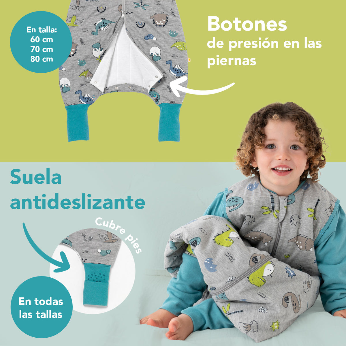 Saco de dormir con pies y suelas antideslizantes 2.5 TOG_Dinosaurio_zona del pie_461
