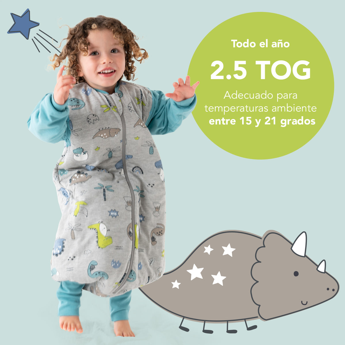 Saco de dormir con pies y suelas antideslizantes 2.5 TOG_Dinosaurio_TOG_461