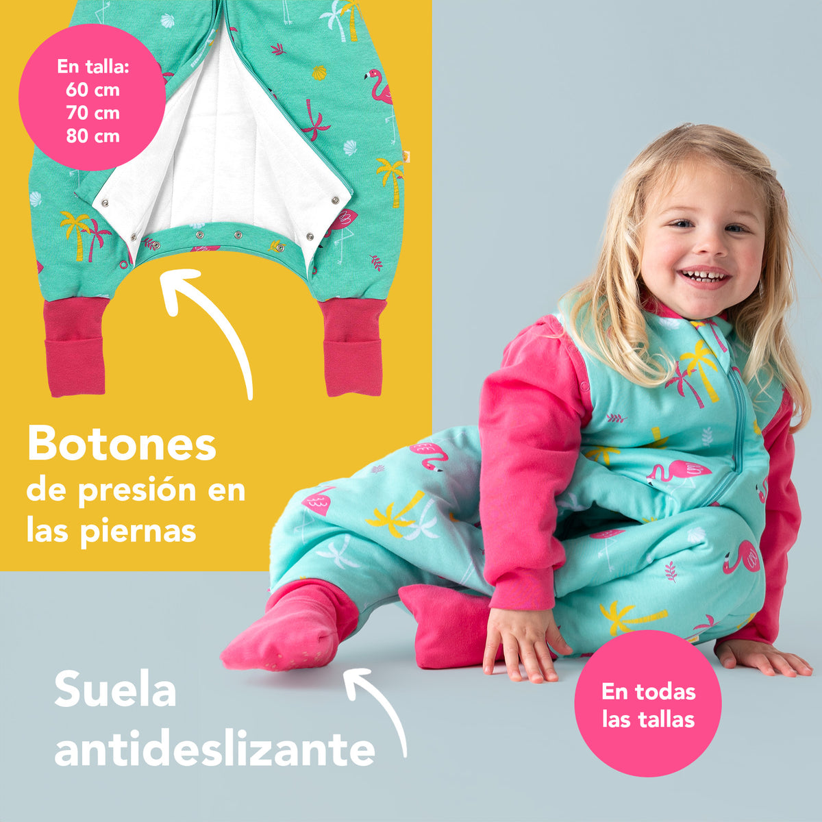 Saco de dormir con pies y suelas antideslizantes de algódon orgánico 2.5 TOG_Flamenco_zona del pie_462