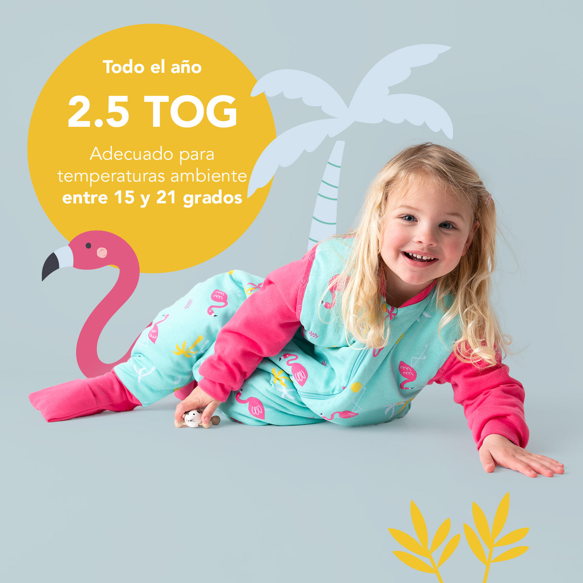 Saco de dormir con pies y suelas antideslizantes de algódon orgánico 2.5 TOG_Flamenco_TOG_462