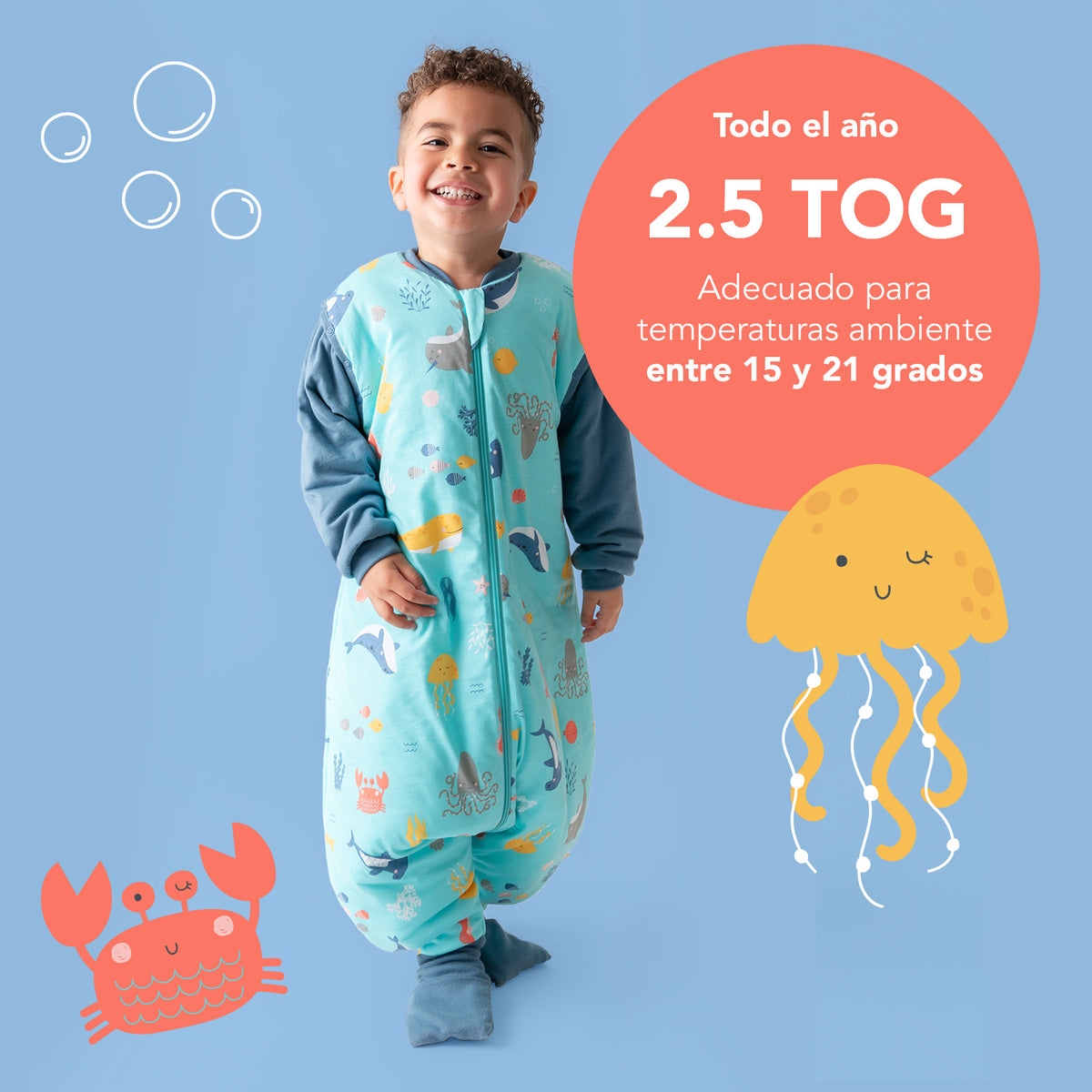 Saco de dormir con pies y suelas antideslizantes 2.5 TOG_Animales marinos_TOG_461
