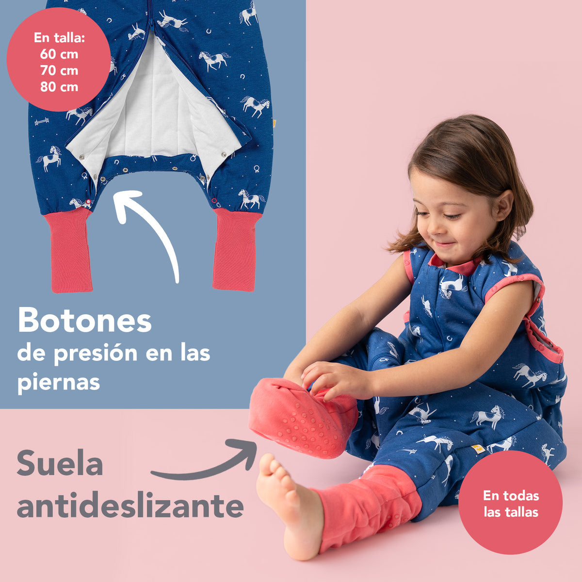 Saco de dormir con pies y suelas antideslizantes 2.5 TOG_Caballos_zona del pie_461