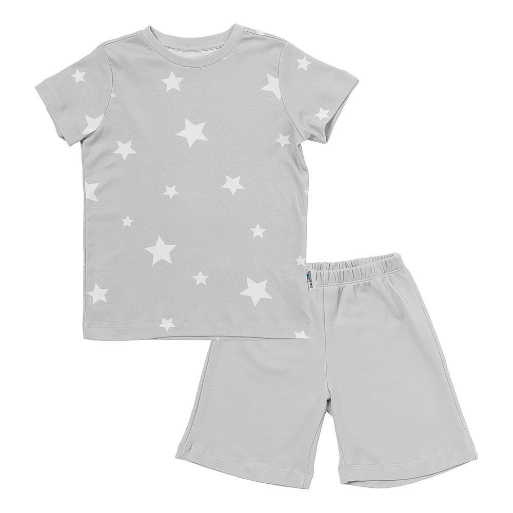 Pijama corto de niño de algódon orgánico_Estrellas grises_parte frontal_445
