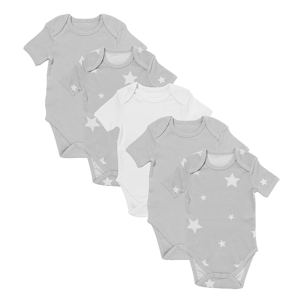 Pack de 5 bodies para bebé manga corta de algodón orgánico_Estrellas grises_1_430