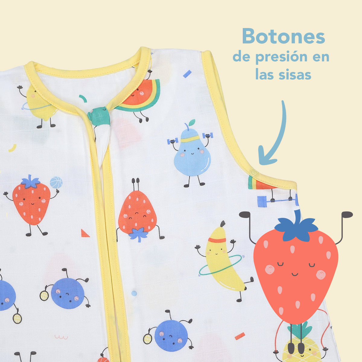Saco de dormir con pies de muselina 0.5 TOG_Frutas en Forma_zona del brazo_412