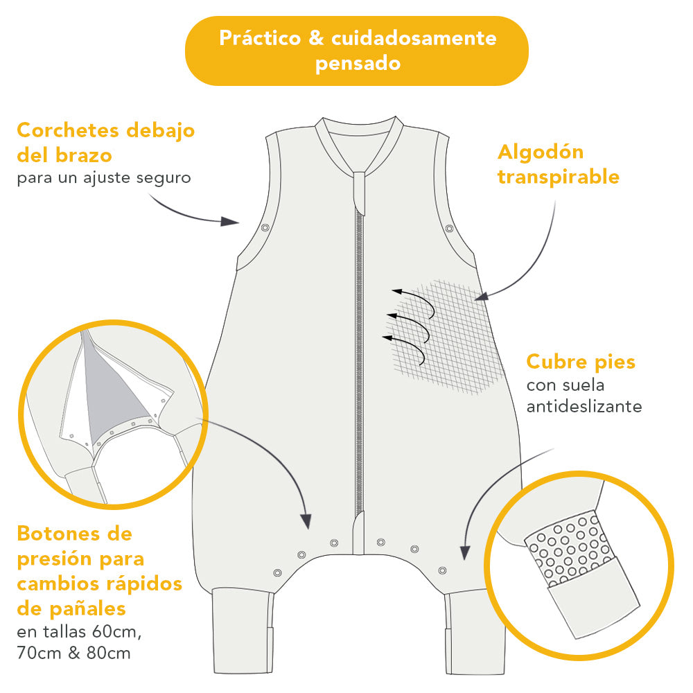 Saco de dormir con pies y suelas antideslizantes de algódon orgánico 1.0 TOG_USP_419