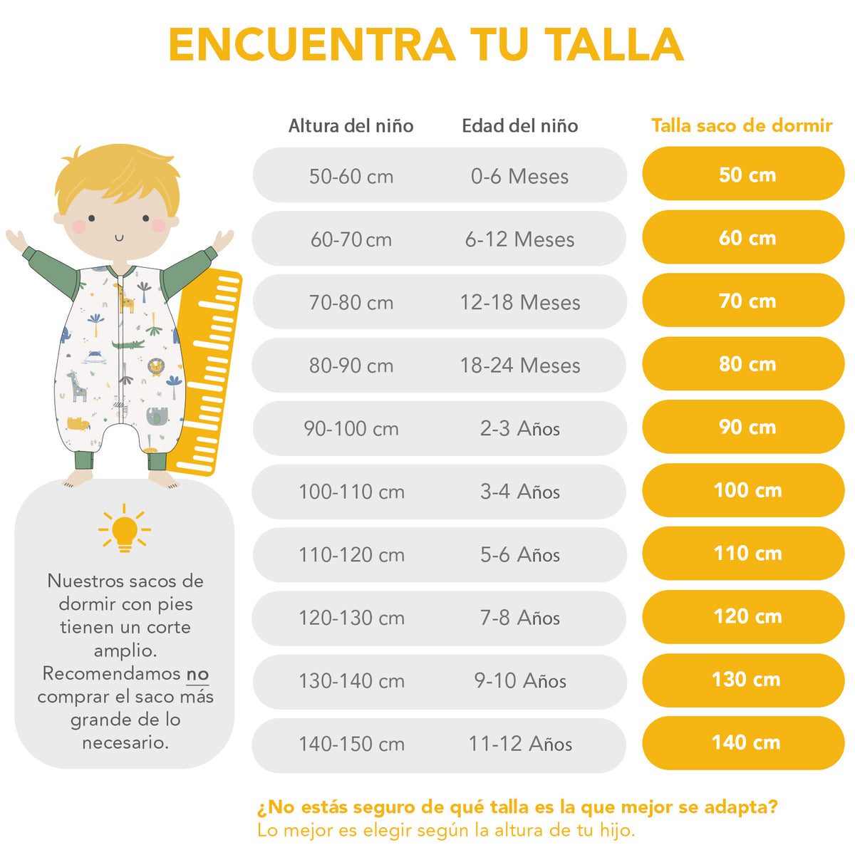 Saco de dormir con pies 1.0 TOG_tabla de tallas_424