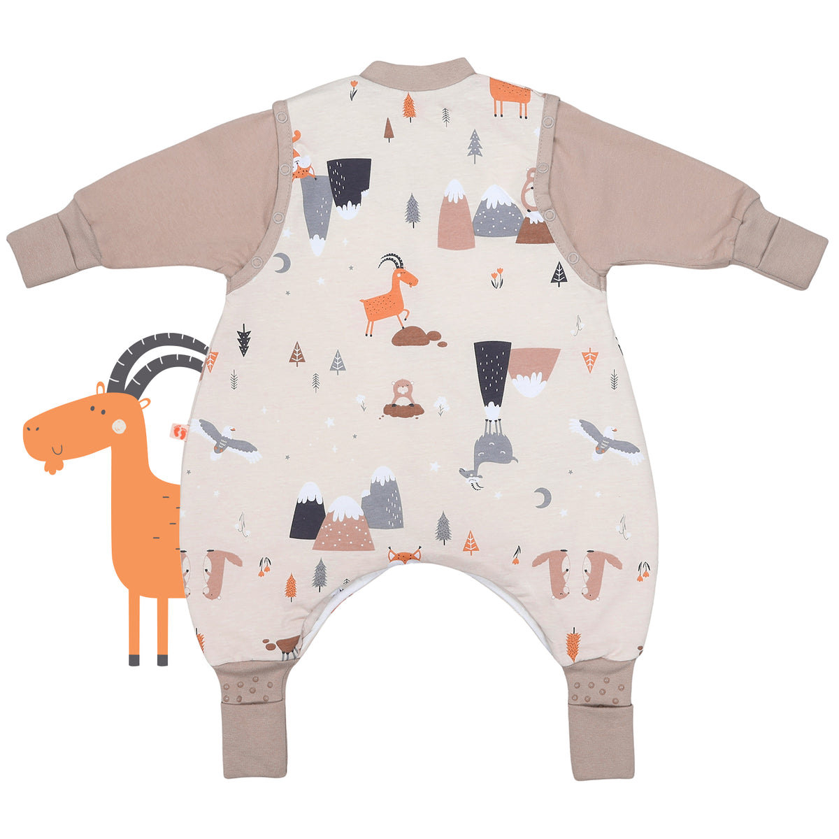 Saco de dormir con pies y suelas antideslizantes 2.5 TOG_Animales de montaña_parte trasera_461