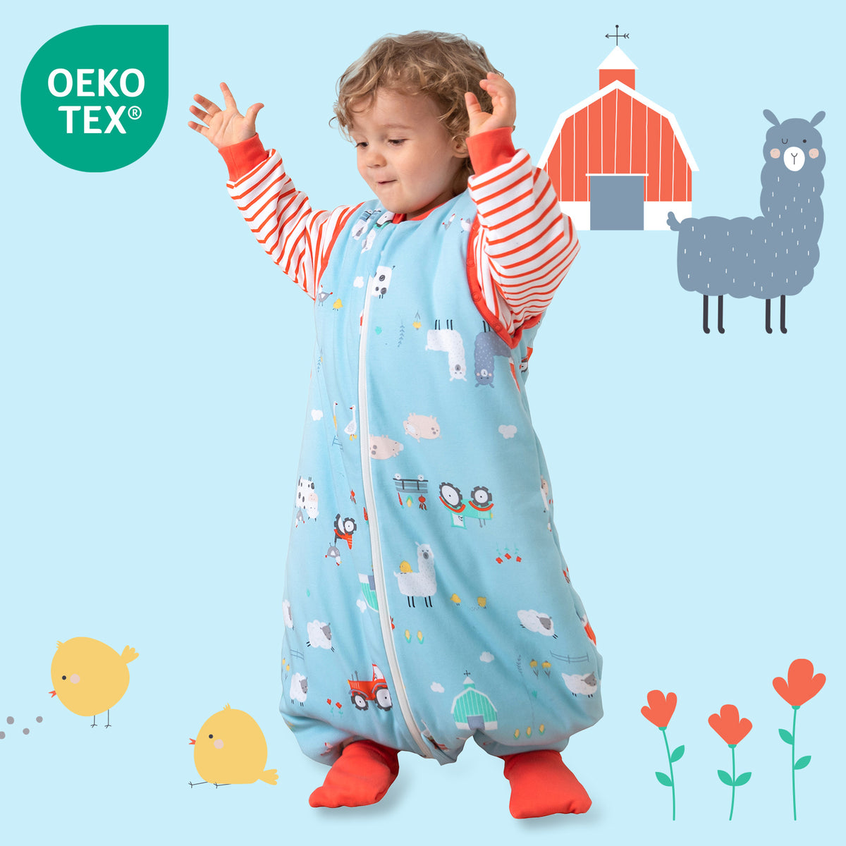 Saco de dormir con pies y suelas antideslizantes de algódon orgánico 2.5 TOG_Granja_OEKOTEX_462