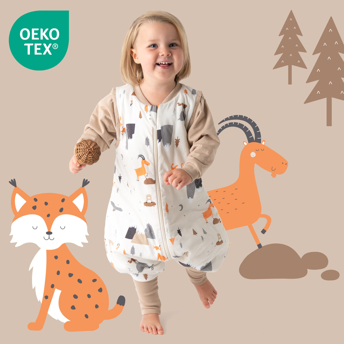 Saco de dormir con pies y suelas antideslizantes 3.5 TOG_Animales de montaña_OEKOTEX_468