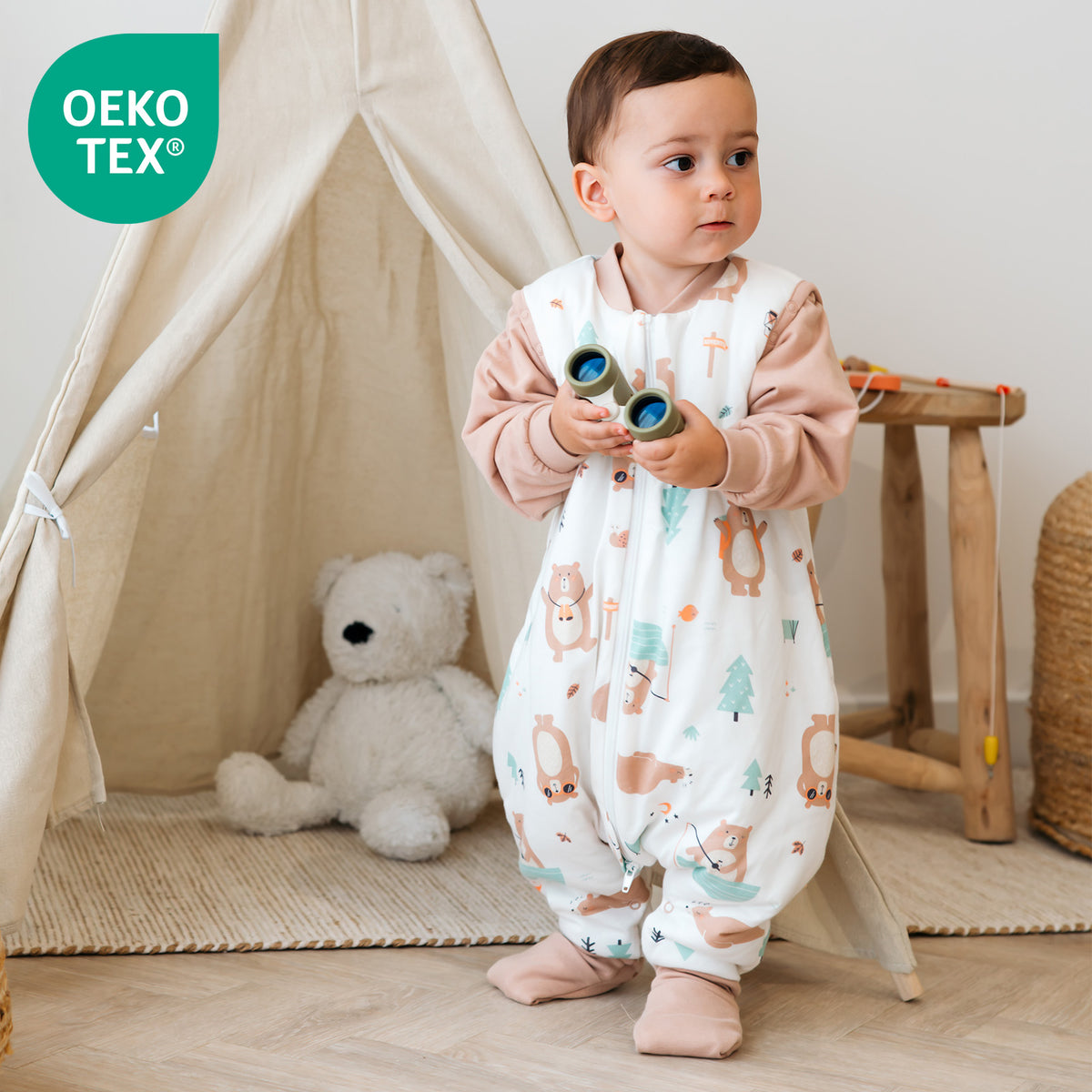 Saco de dormir con pies y suelas antideslizantes 3.5 TOG_Oso Explorador_OEKOTEX_468