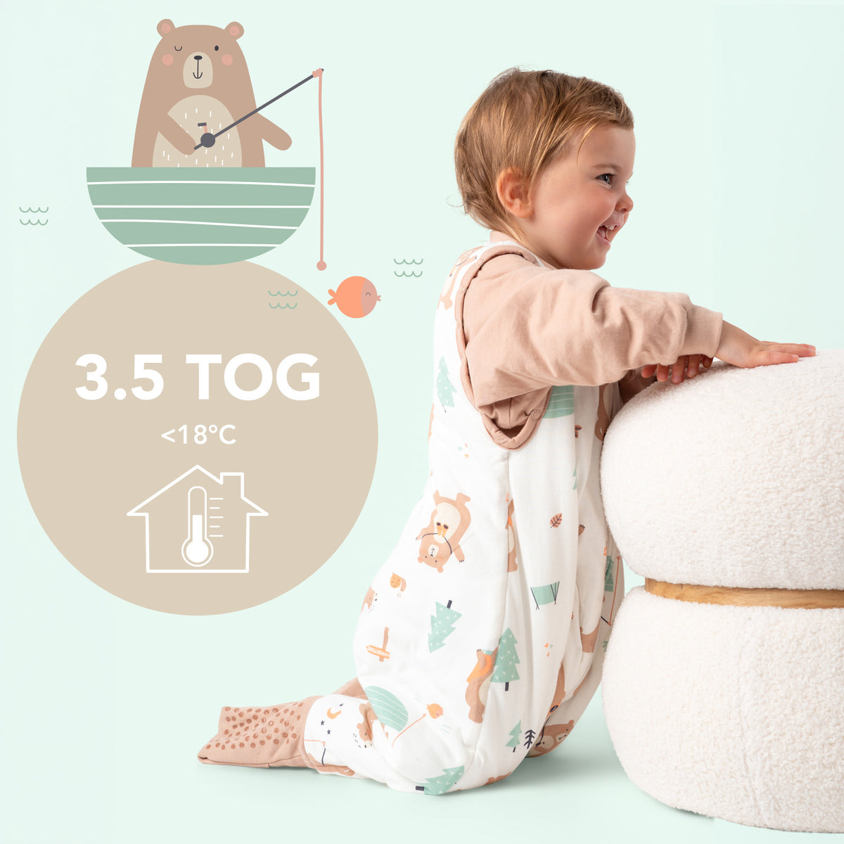 Saco de dormir con pies y suelas antideslizantes 3.5 TOG_Oso Explorador_TOG_468
