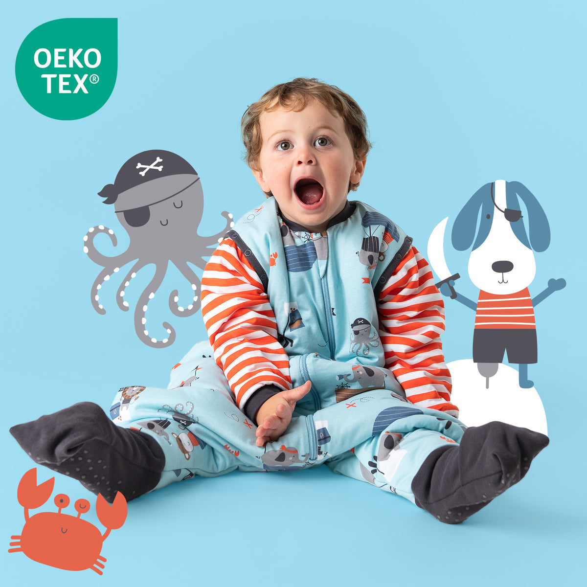 Saco de dormir con pies y suelas antideslizantes 3.5 TOG_Pirata_OEKOTEX_468