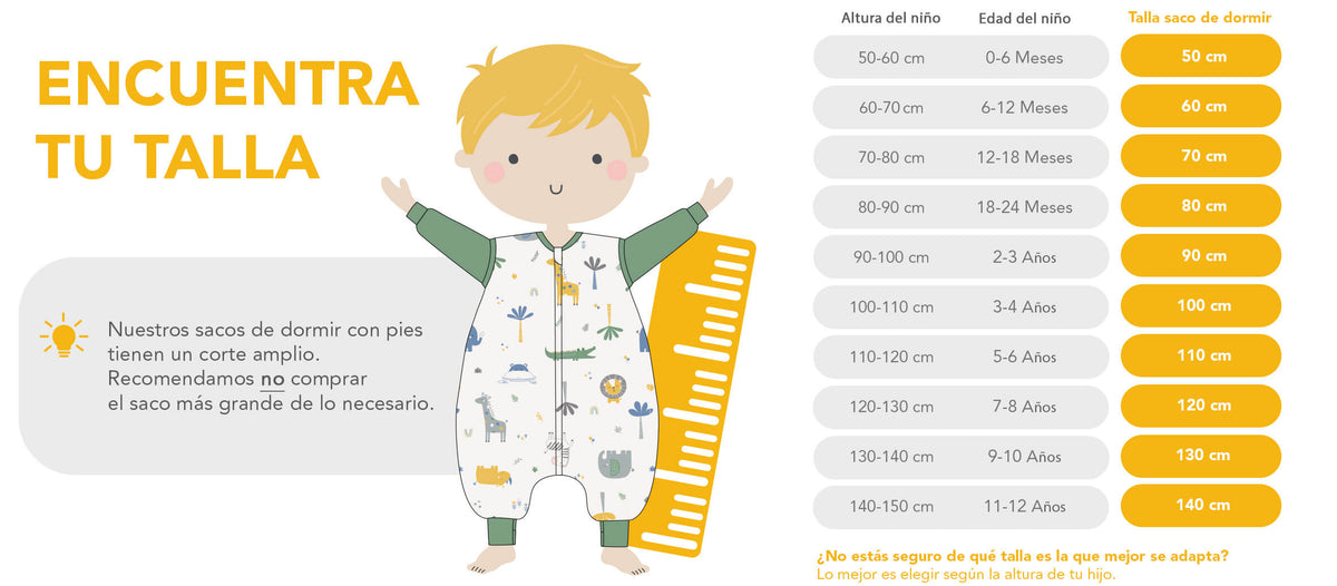 Calculadora de tallas para sacos de dormir con pies