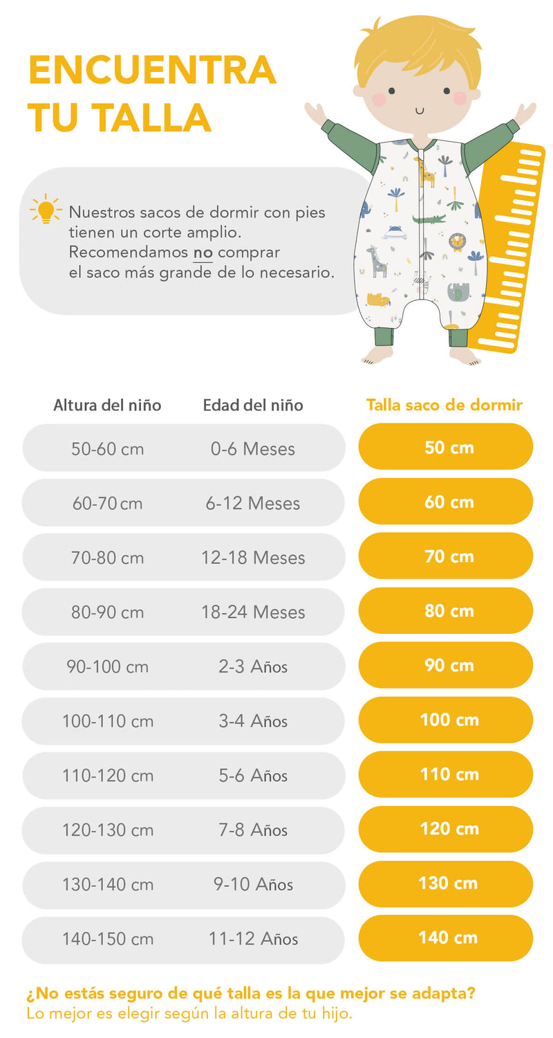 Calculadora de tallas para sacos de dormir con pies