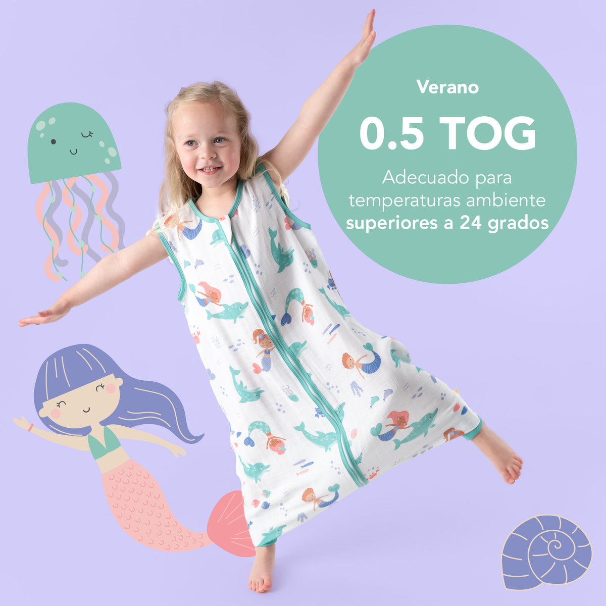 Saco de dormir con pies de muselina 0.5 TOG_Sirena_TOG_412