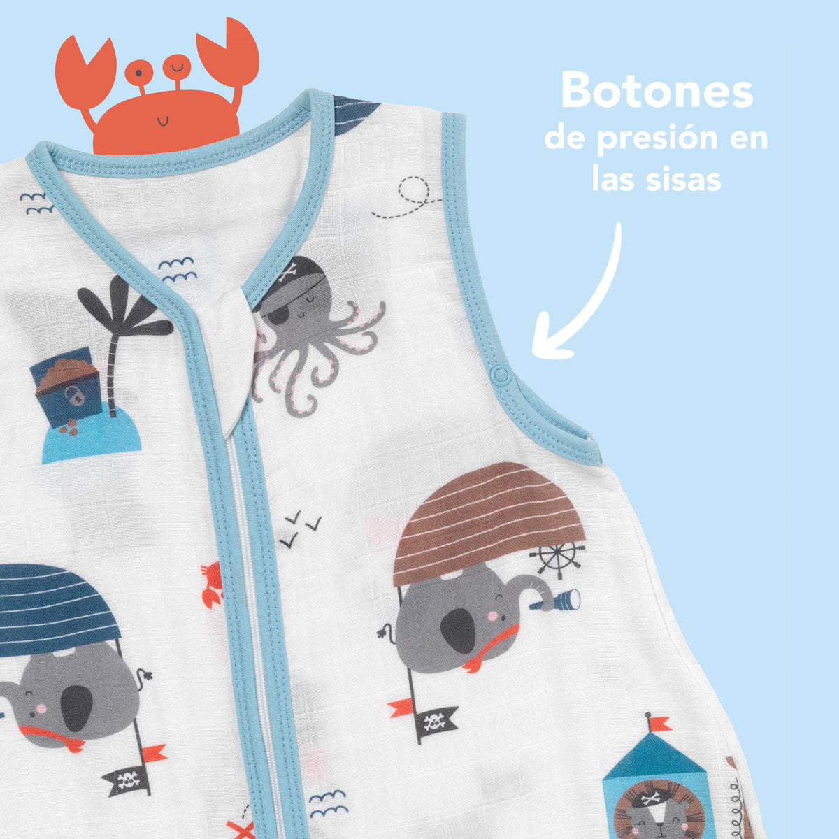 Saco de dormir con pies de muselina 0.5 TOG_Pirata_zona del brazo_412