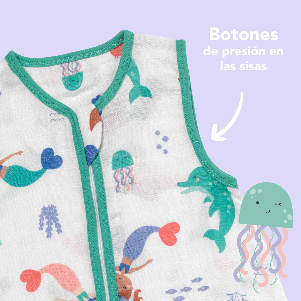 Saco de dormir para bebé de muselina 0.5 TOG_Sirena_zona del brazo_415