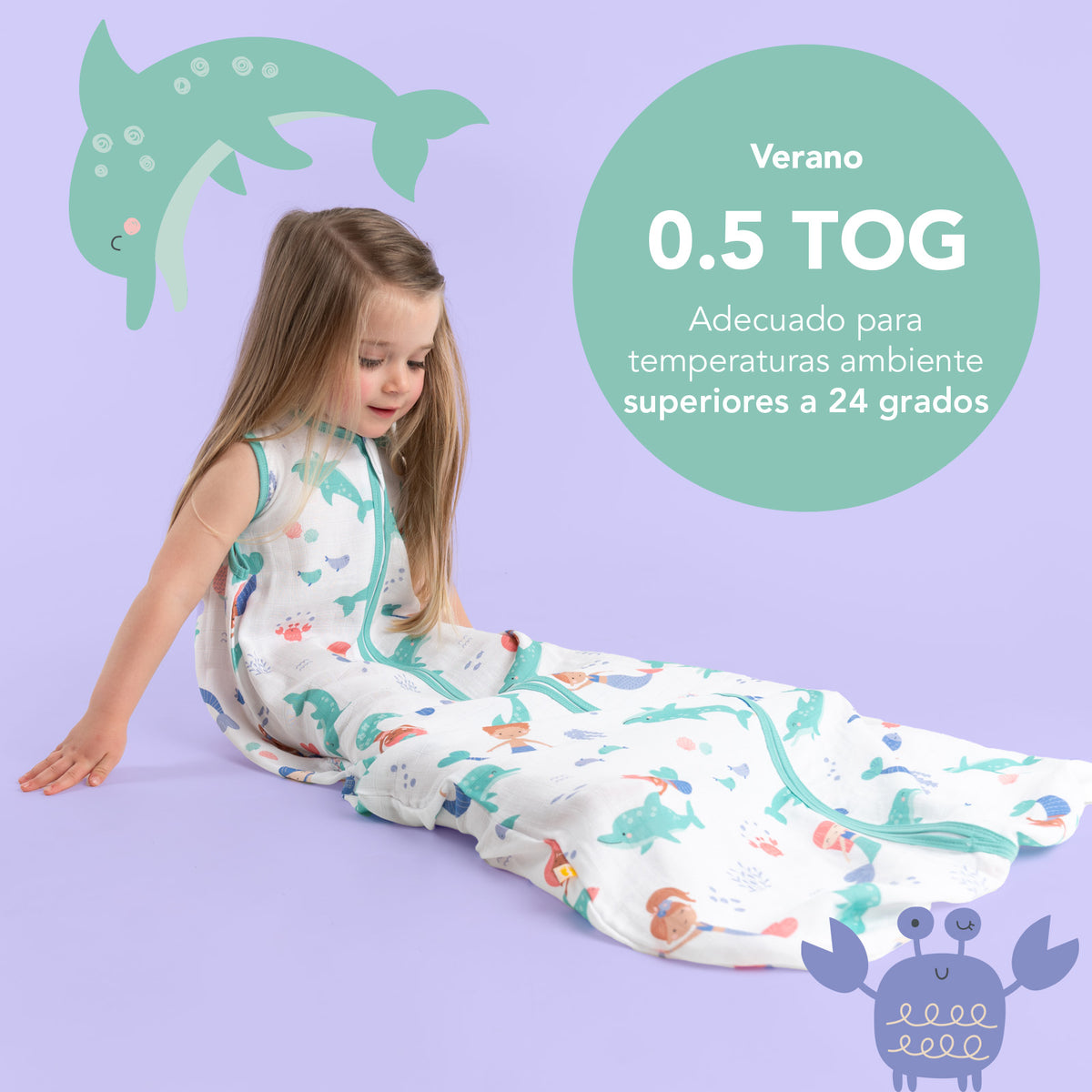 Saco de dormir para bebé de muselina 0.5 TOG_Sirena_TOG_415
