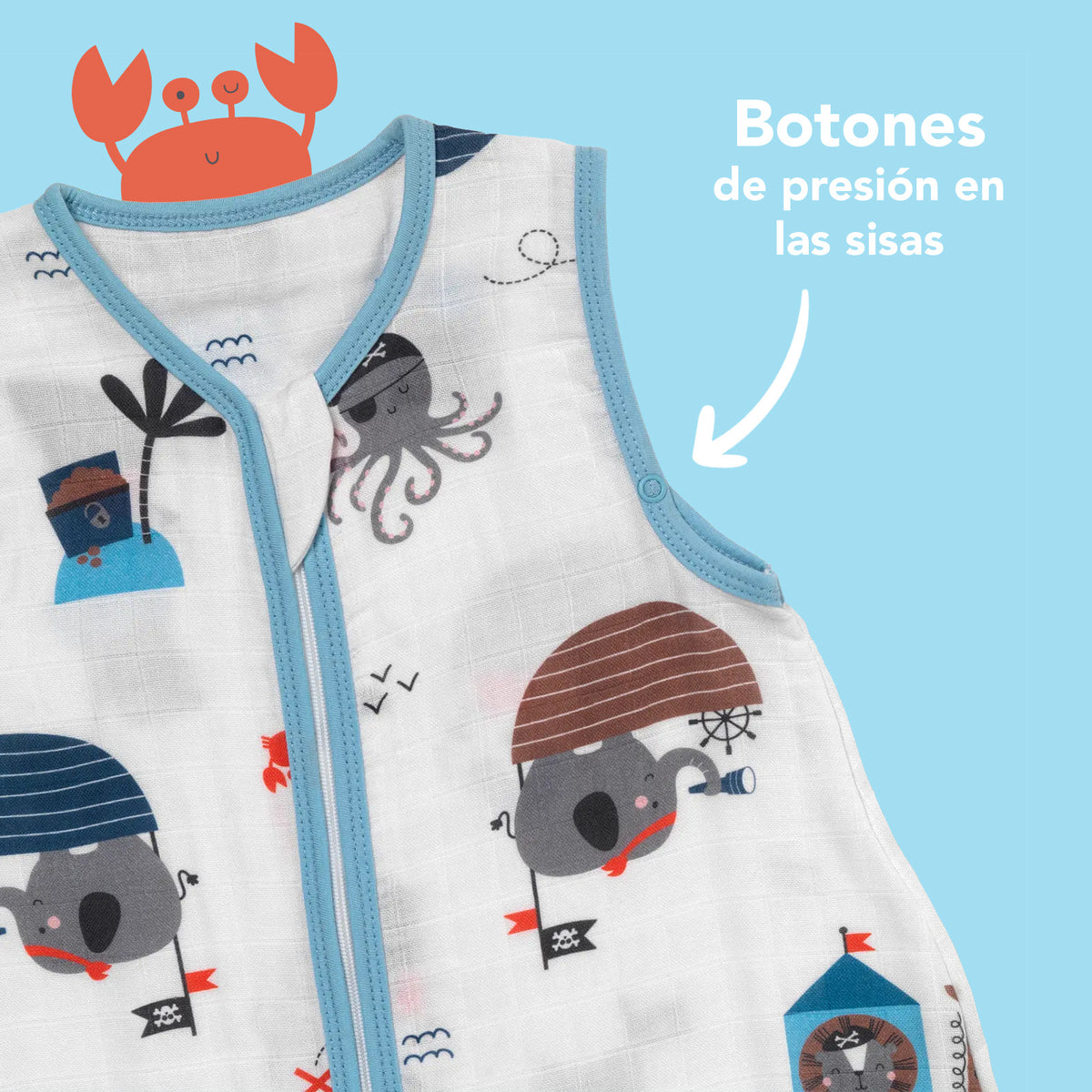 Saco de dormir para bebé de muselina 0.5 TOG_Pirata_zona del brazo_415