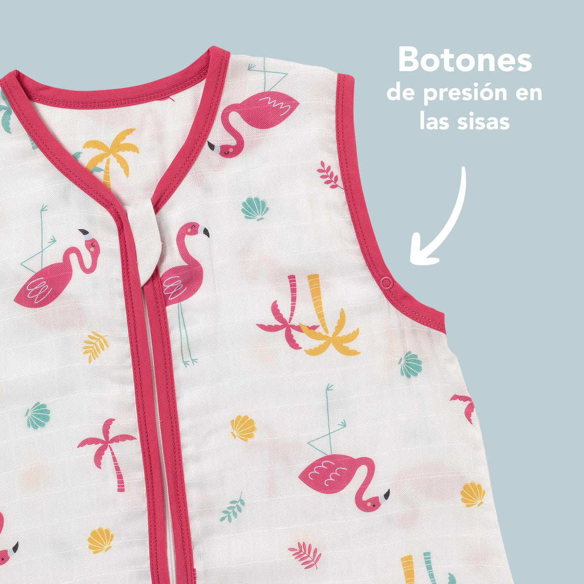 Saco de dormir con pies de muselina 0.5 TOG_Flamenco_zona del brazo_412