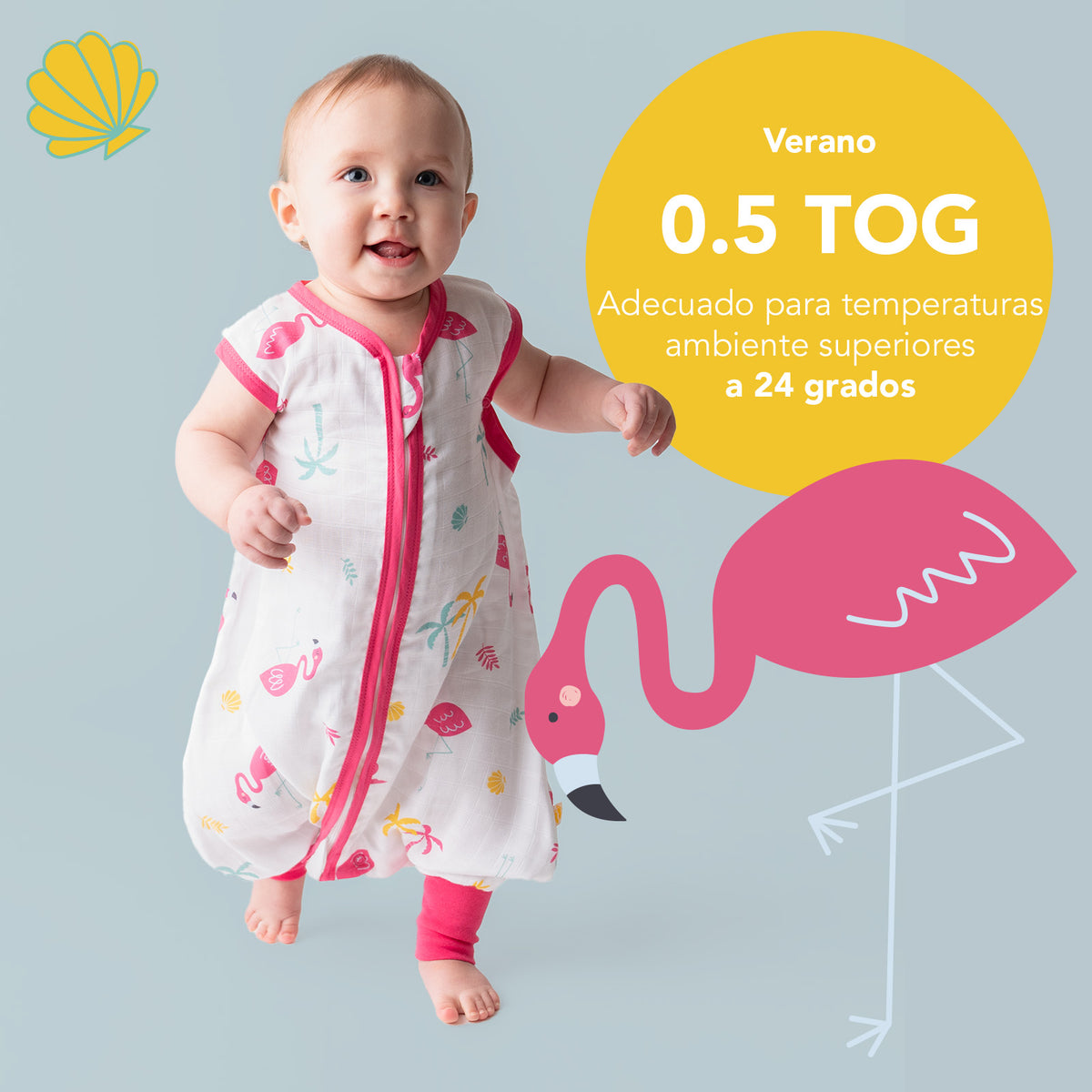 Saco de dormir con pies de muselina 0.5 TOG_Flamenco_TOG_412