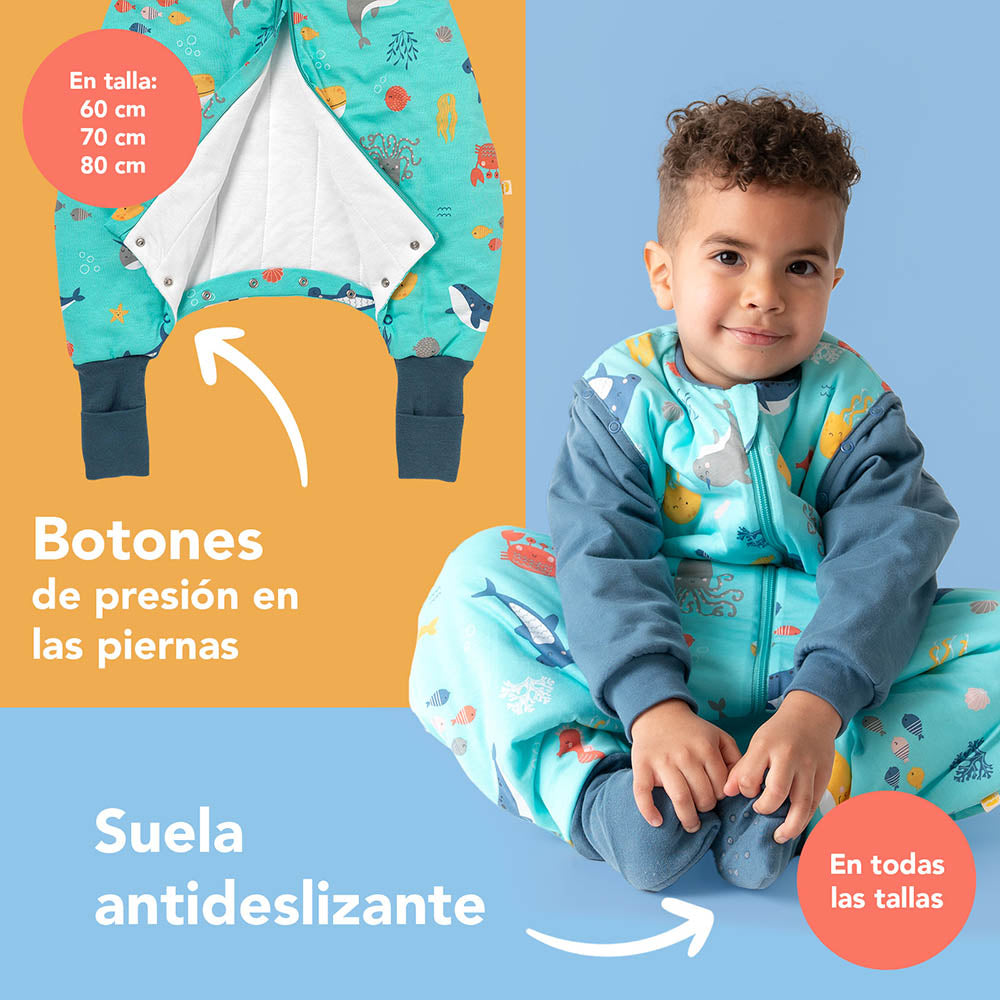 Saco de dormir con pies y suelas antideslizantes y mangas 1.0 TOG_Animales marinos_zona del pie_1182
