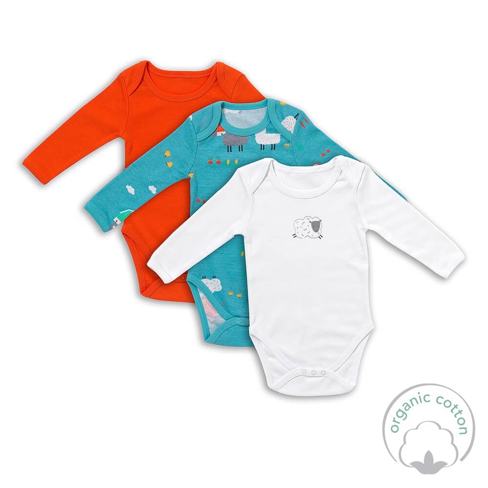 Pack de 3 bodies para bebé manga larga de algódon orgánico_Granja_2_434