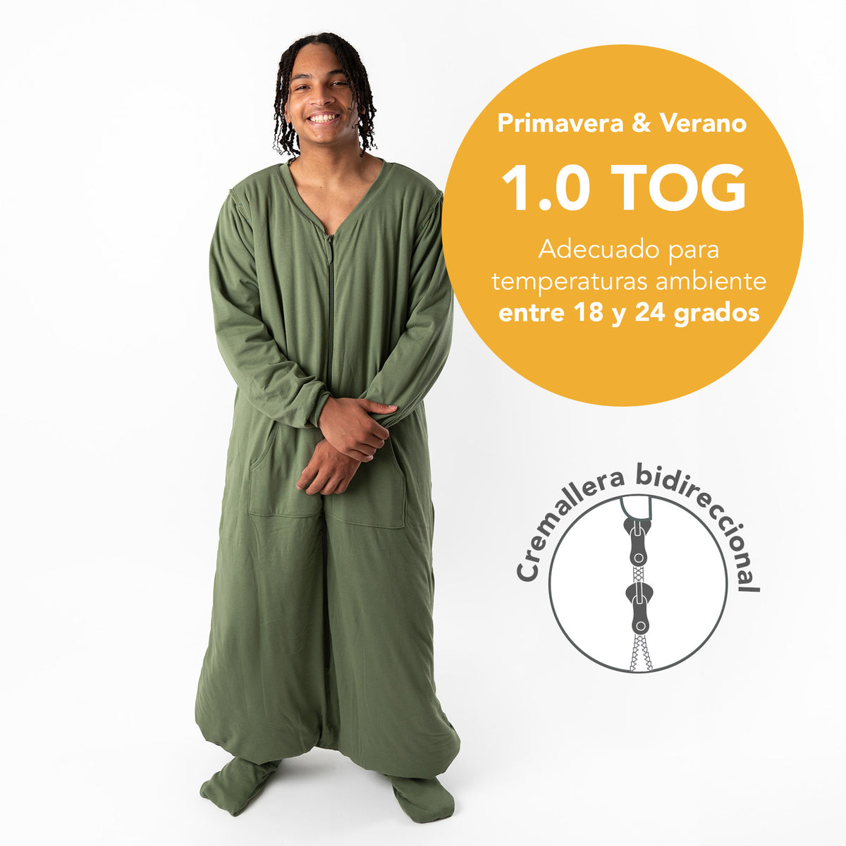 Saco de dormir con pies y suelas antideslizantes y mangas para adultos 1.0 TOG_Olive_TOG_1190
