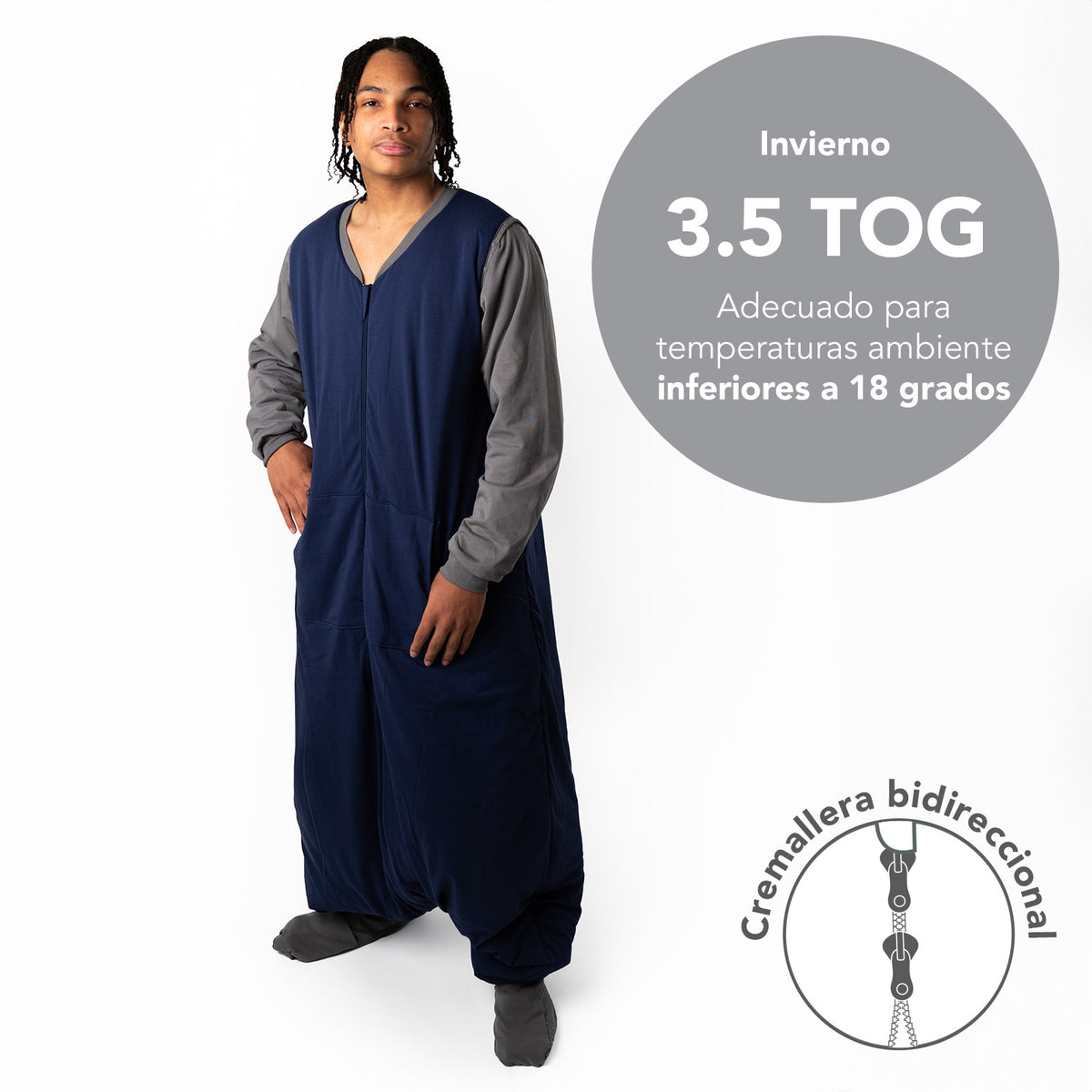 Saco de dormir con pies y suelas antideslizantes para adultos 3.5 TOG_Gris Marino_TOG_1189