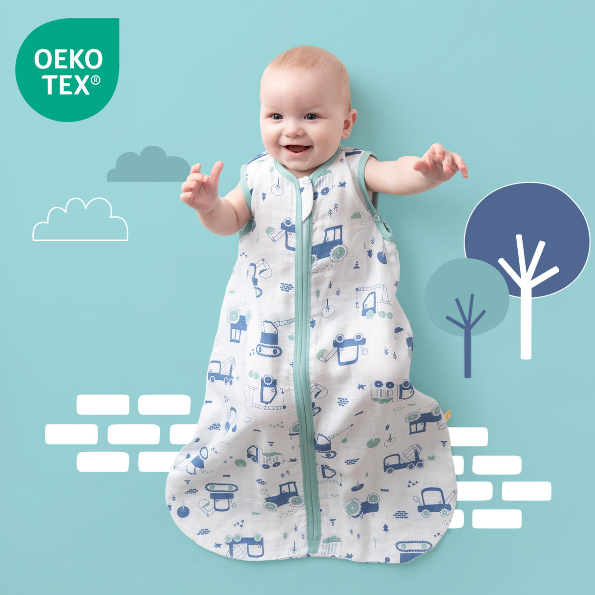 Saco de dormir para bebé de muselina 0.5 TOG_Excavadora_102_415