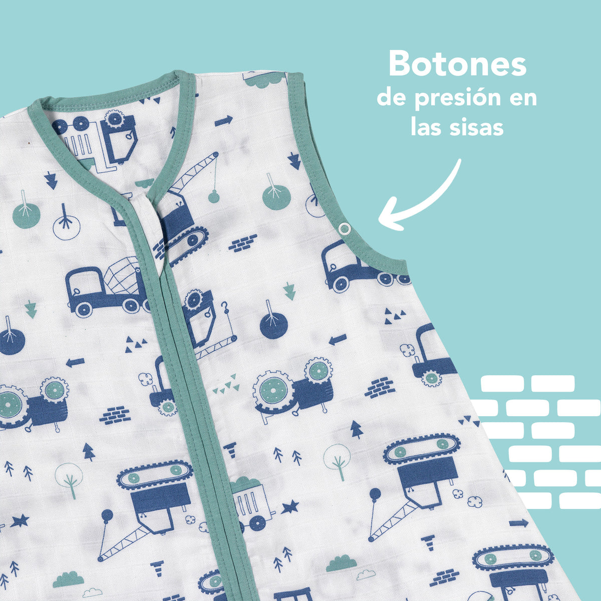 Saco de dormir para bebé de muselina 0.5 TOG_Excavadora_puños_415