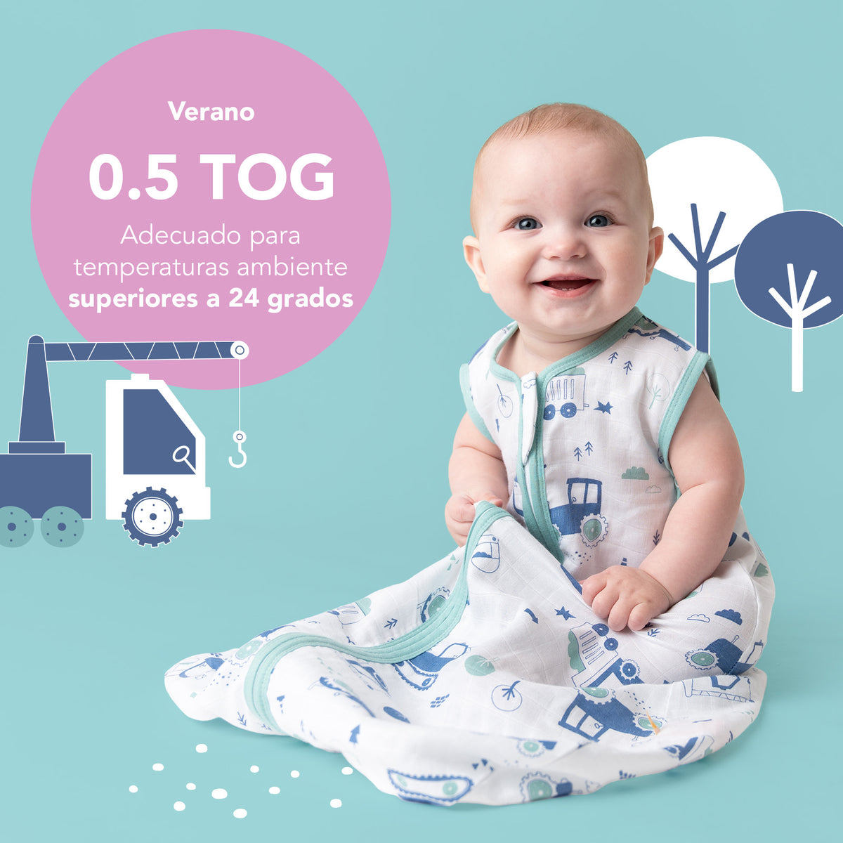 Saco de dormir para bebé de muselina 0.5 TOG_Excavadora_105_415