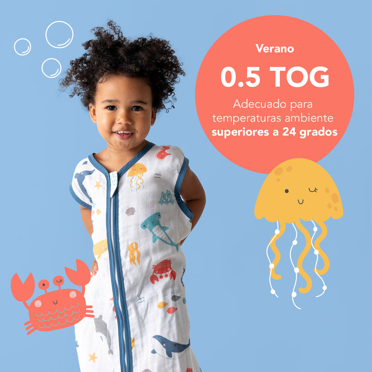Saco de dormir para bebé de muselina 0.5 TOG_Animales marinos_TOG_415