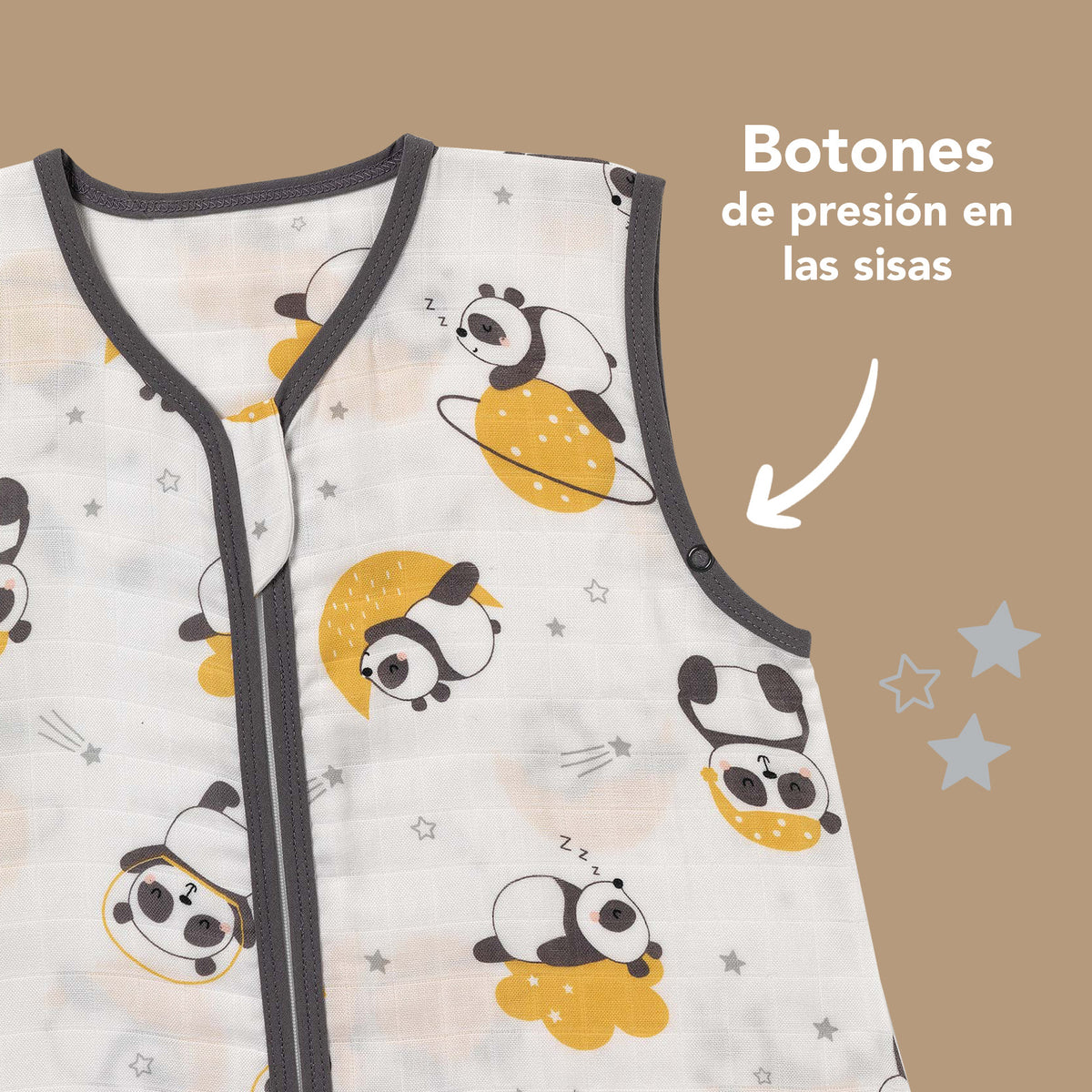 Saco de dormir para bebé de muselina 0.5 TOG_Panda_zona del brazo_415