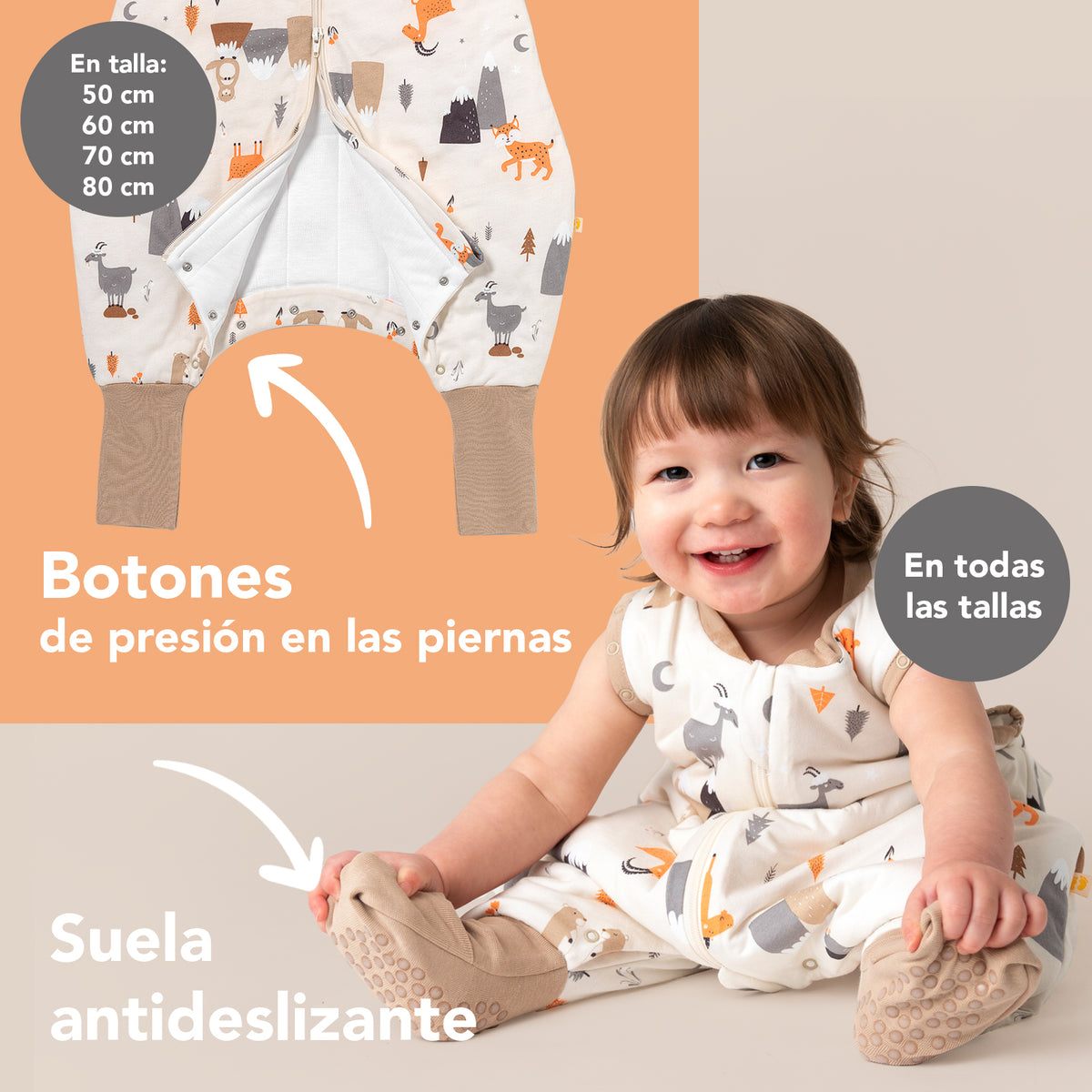 Saco de dormir con pies y suelas antideslizantes y mangas 1.0 TOG_Animales de montaña_zona del pie_1182