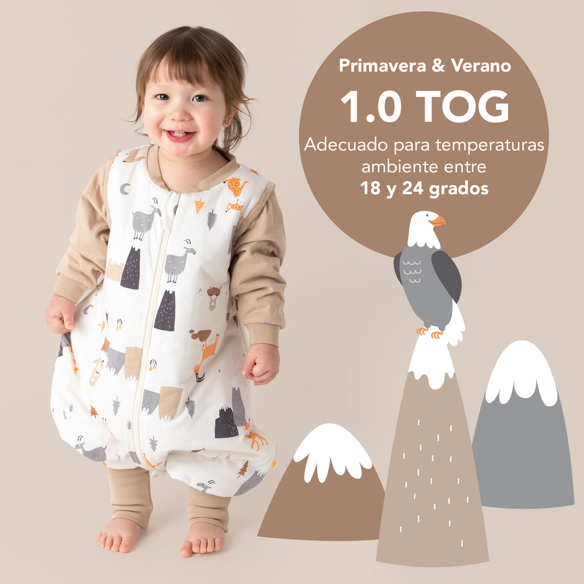 Saco de dormir con pies y suelas antideslizantes y mangas 1.0 TOG_Animales de montaña_TOG_1182