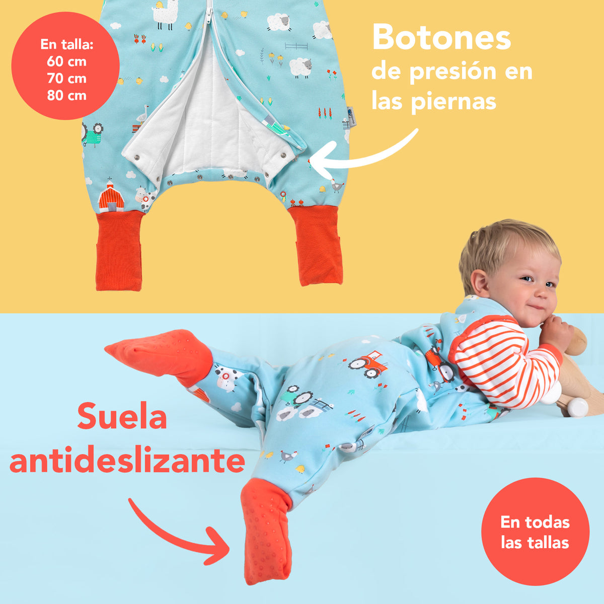 Saco de dormir con pies y suelas antideslizantes de algódon orgánico 3.5 TOG_Granja_zona del pie_469