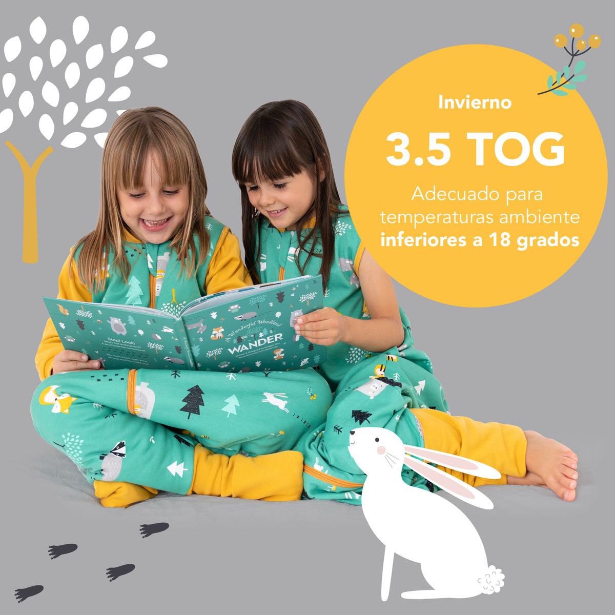 Saco de dormir con pies y suelas antideslizantes de algódon orgánico 3.5 TOG_Animales del bosque_TOG_469