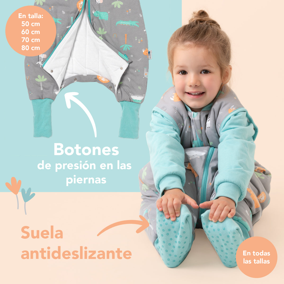 Saco de dormir con pies y suelas antideslizantes y mangas 1.0 TOG_Safari_zona del pie_1182