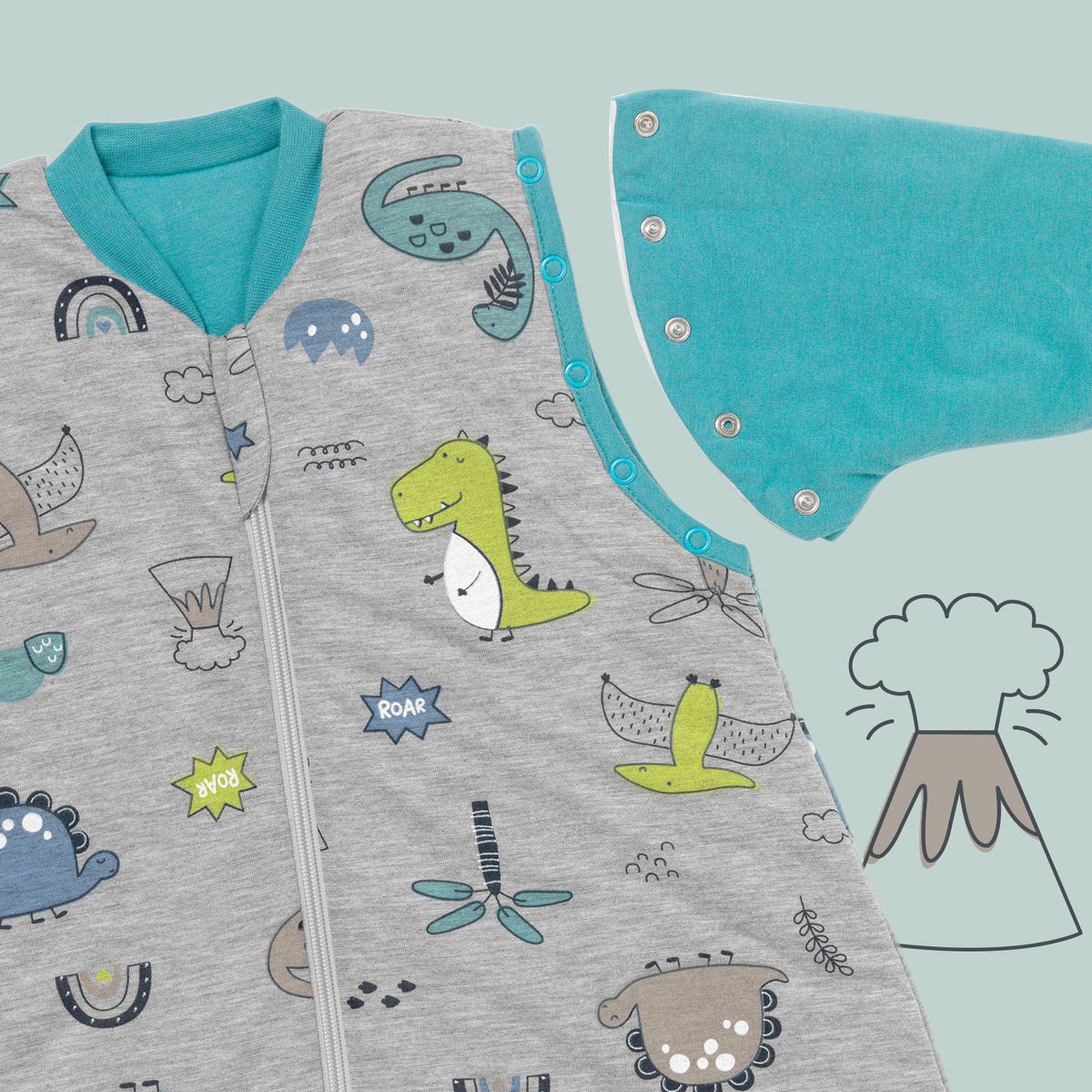Saco de dormir con pies y suelas antideslizantes 2.5 TOG_Dinosaurio_zona del brazo_461
