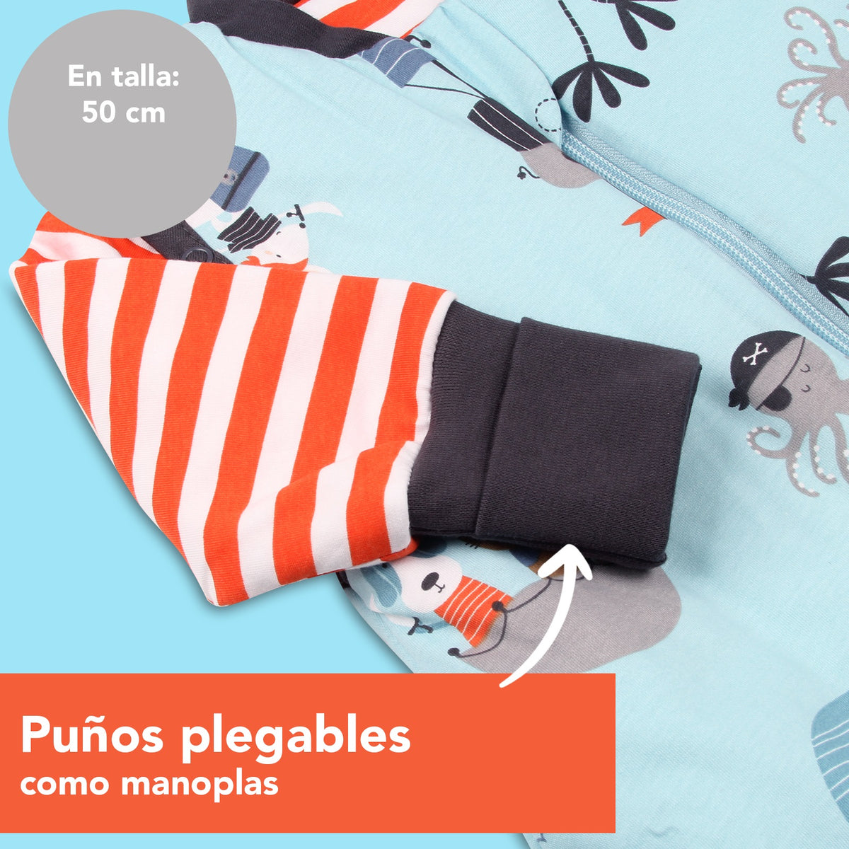 Saco de dormir con pies y suelas antideslizantes 2.5 TOG_Pirata_puños_461