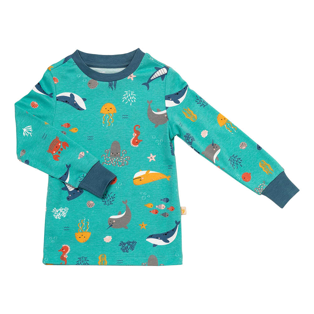Pijama de niño de algódon orgánico_Animales marinos_parte superior_444