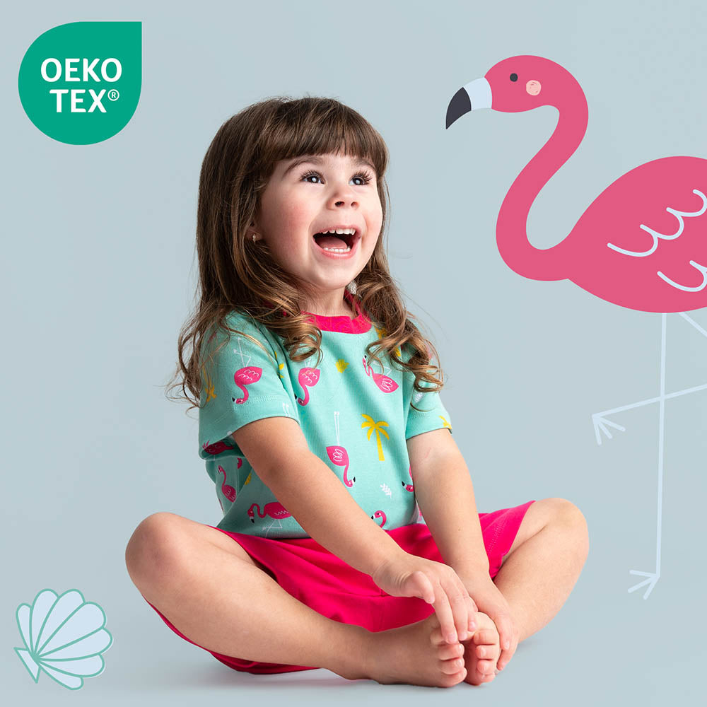 Pijama corto de niño de algódon orgánico_Flamenco_OEKOTEX_445