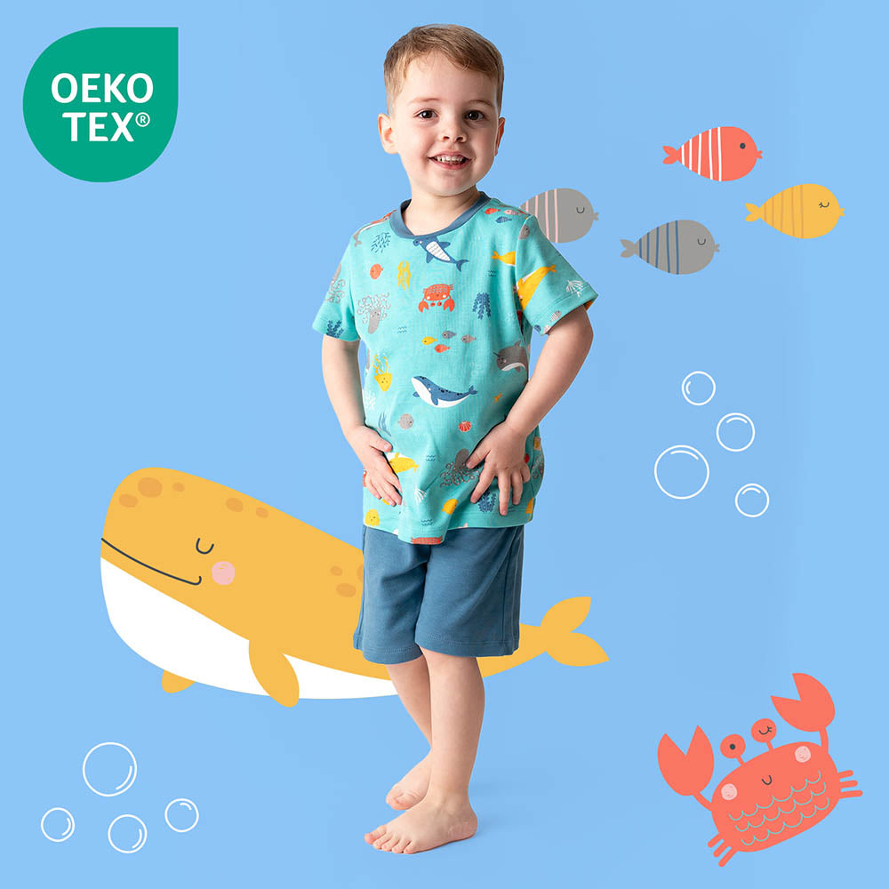 Pijama corto de niño de algódon orgánico_Animales marinos_OEKOTEX_445