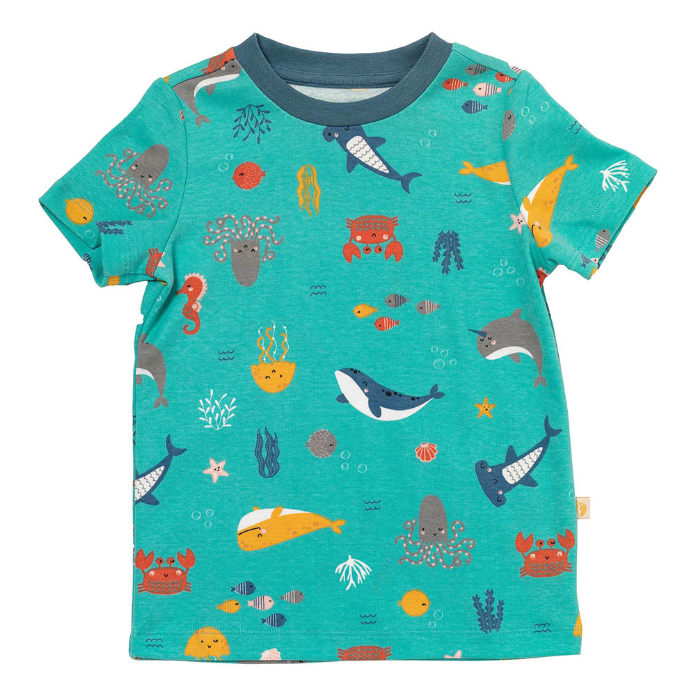 Pijama corto de niño de algódon orgánico_Animales marinos_parte superior_445