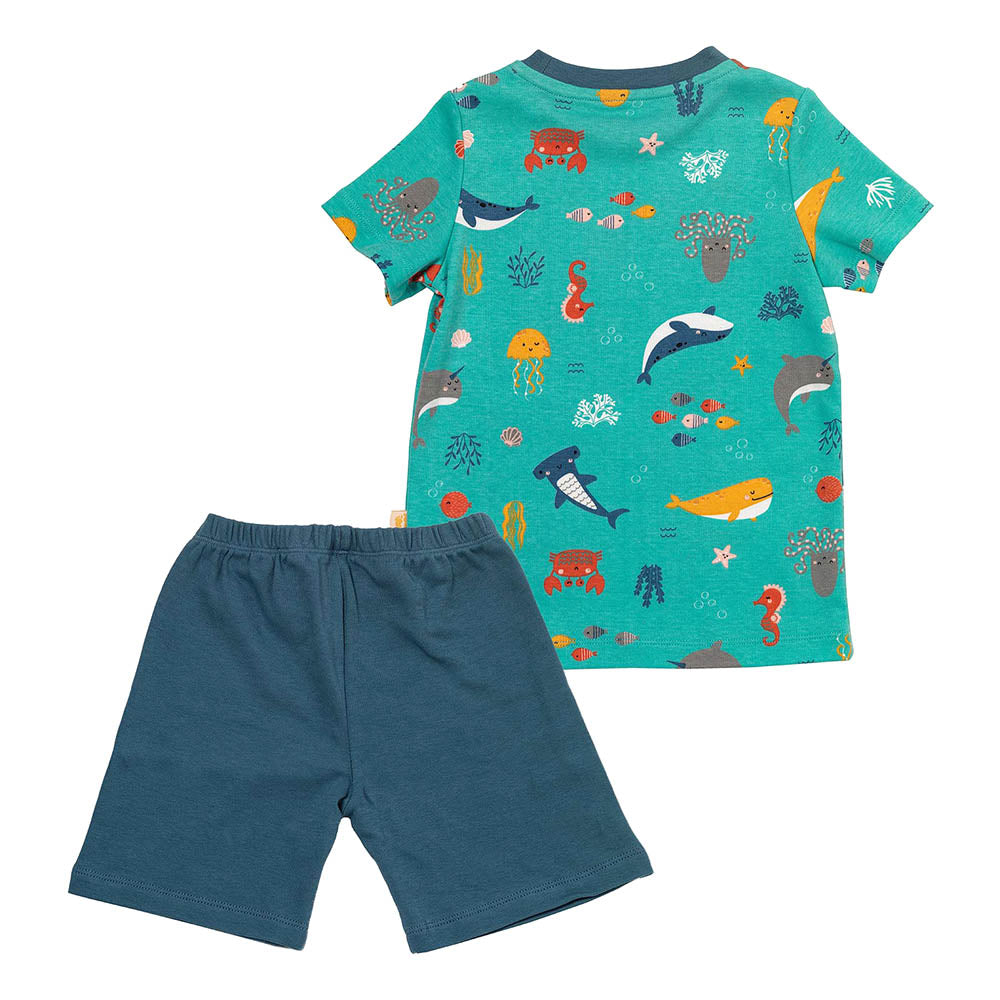 Pijama corto de niño de algódon orgánico_Animales marinos_parte trasera_445
