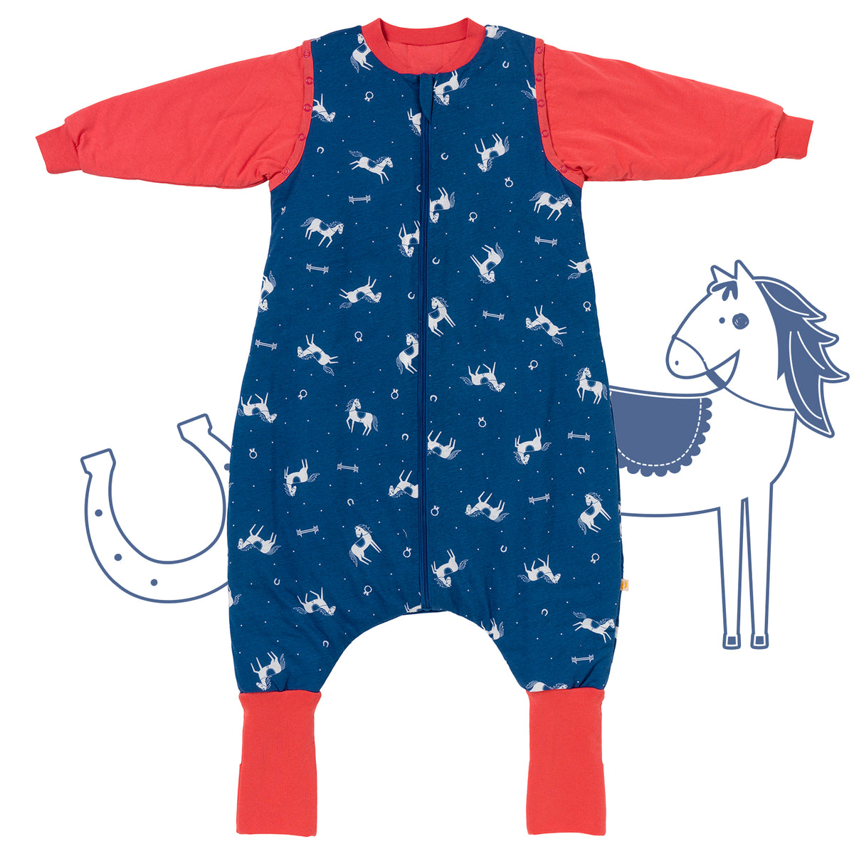 Saco de dormir con pies y suelas antideslizantes 2.5 TOG_Caballos_parte frontal_461