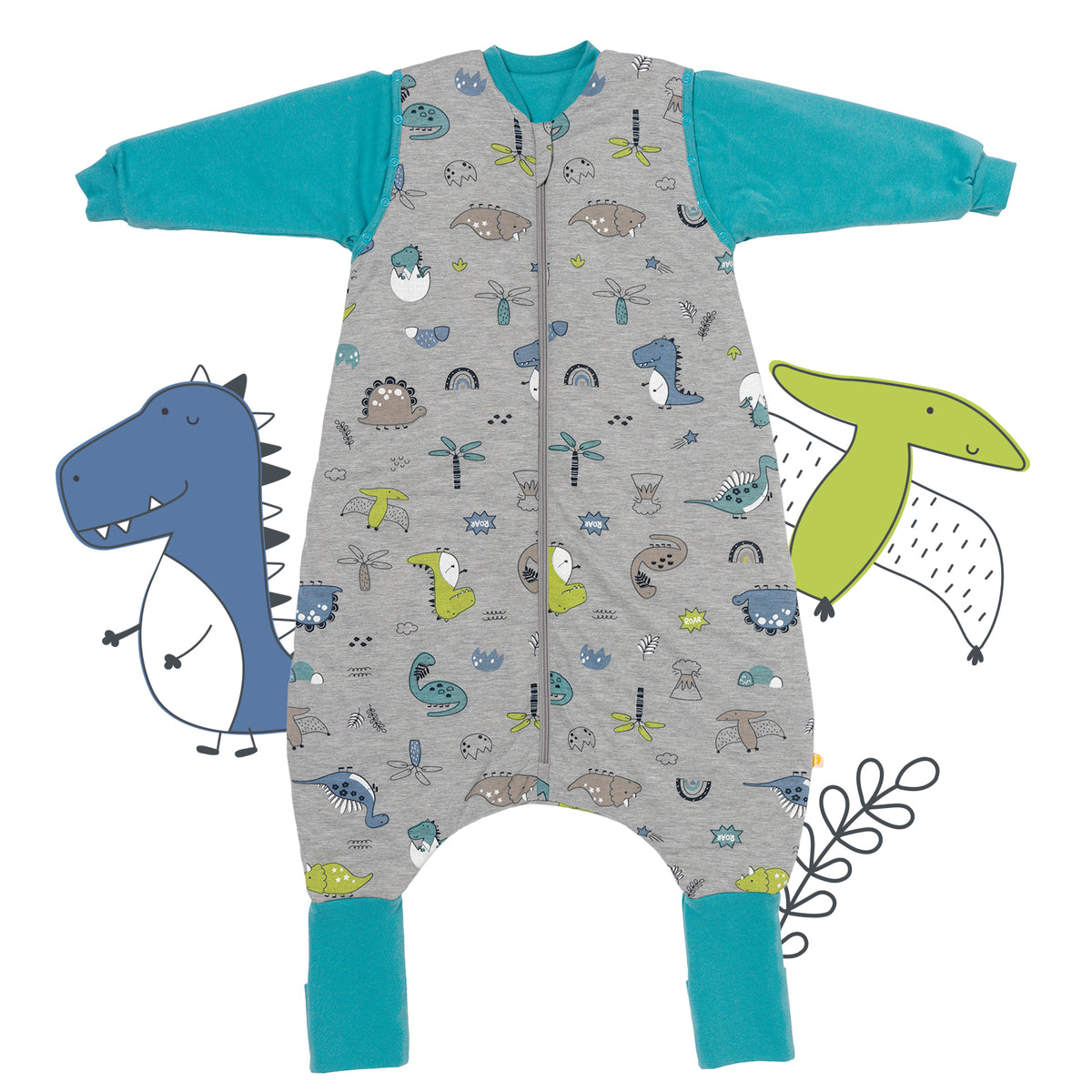 Saco de dormir con pies y suelas antideslizantes 2.5 TOG_Dinosaurio_parte frontal_461
